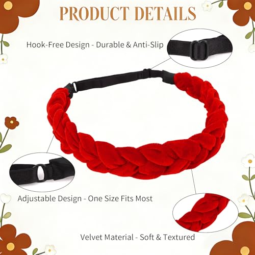 Esitrormi Red Braided Velvet Headband - Elastic Hair Accessory