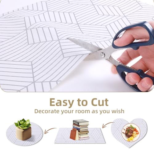 Non-Adhesive Silver Geometry Shelf Liner 12" x 118.1" for Kitchen Cabinets