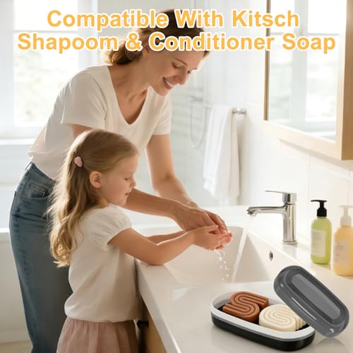Dukrouk Double Soap Bar Travel Case with Draining Tray - Leakproof Black
