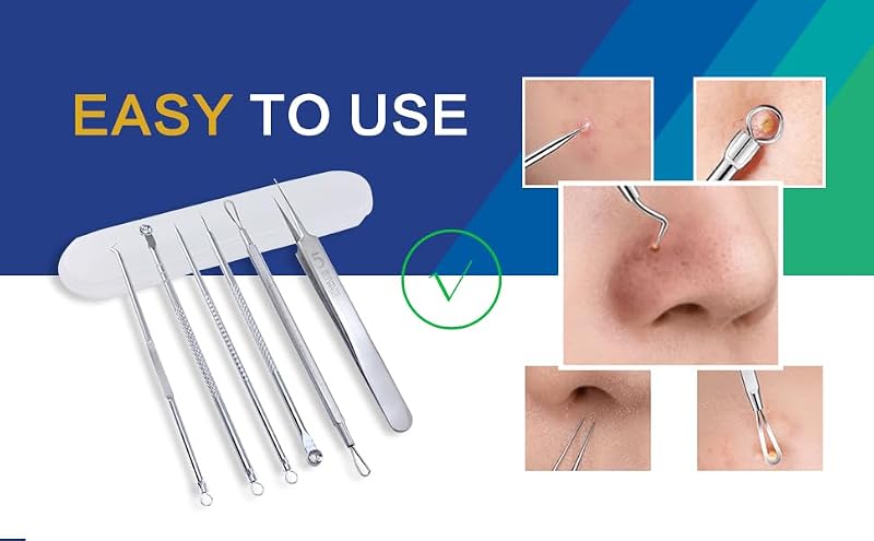 Blackhead Remover Tool Kit - 6-Piece Stainless Steel Blemish Extractor Set