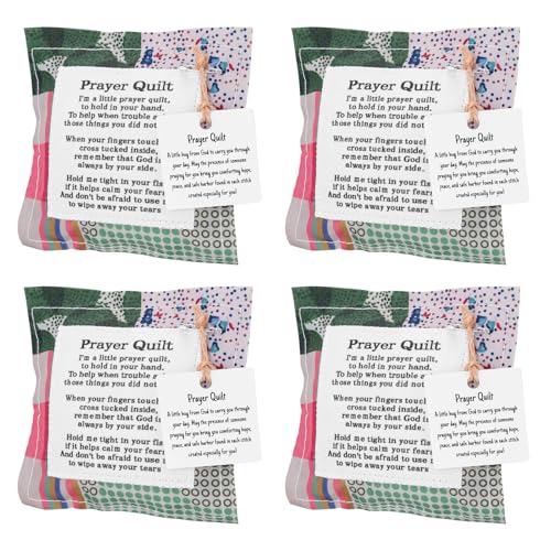 4 Mini Pocket Prayer Quilts with Cross - Handmade Scripture Gifts