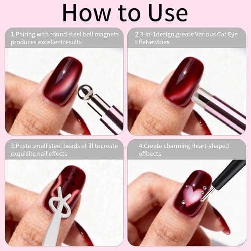 RARKVEN 4-Piece Cat Eye Magnet Pen Tool Set for Nail Art Design