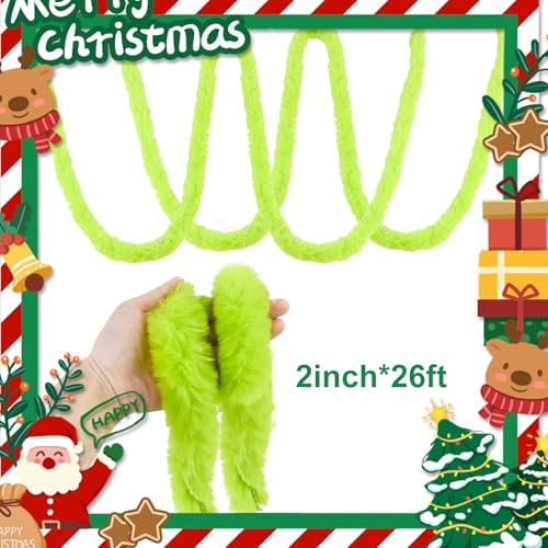 Green 26 Ft Christmas Garland Lime Green Faux Fur Strips Soft Touch Artificial Decor