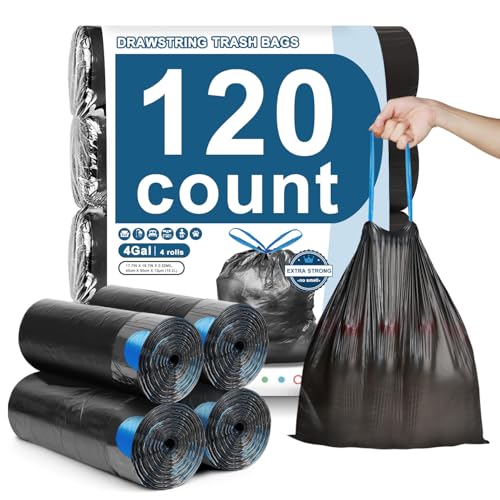 JUKFITA Blue Drawstring 4 Gallon Trash Bags - 120 Count