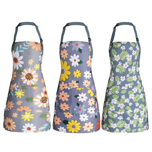 Adjustable Floral Chef Apron for Women with Pockets - Waterproof