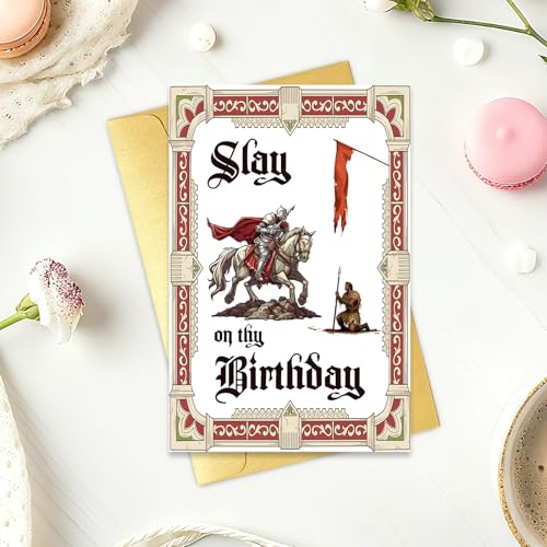 Funny Medieval Knight Birthday Card - Retro Slay on Thy Birthday Card