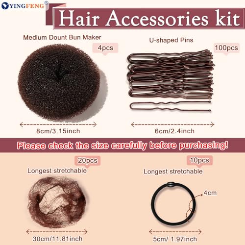 YINGFENG 134-Piece Brown Hair Bun Maker Kit with Hair Nets and Pins