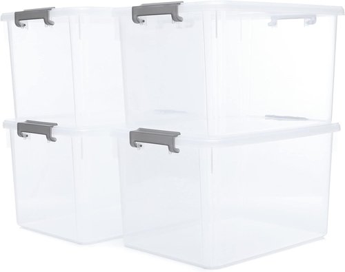 Citylife 32 QT Plastic Storage Bins - Stackable Latching Containers for Organizing Garage, Closet & Kitchen | 4-Pack