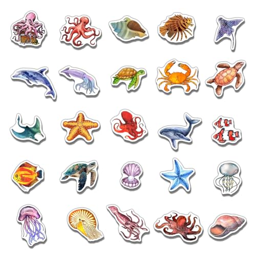 50 Pcs Cute Ocean Animal Stickers - Waterproof Vinyl Decals for Laptops & Water Bottles