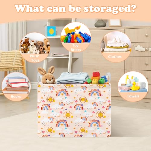 Rainbow Collapsible Storage Basket for Kids - Organizer Bin with Handles