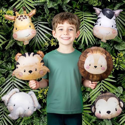 6 Pcs Small Animal Foil Balloons - Jungle Safari Birthday Party Decor