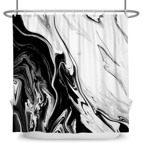 Pnylzzyxh Black & White Marble Shower Curtain - 72x72 Inches, Modern Abstract Bathroom Decor, Pack of 1