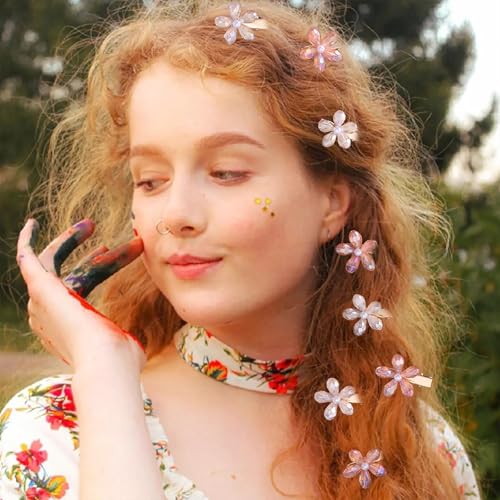 Campsis 8PCS Small Flower Hair Claws Pearl Crystal Mini Barrettes