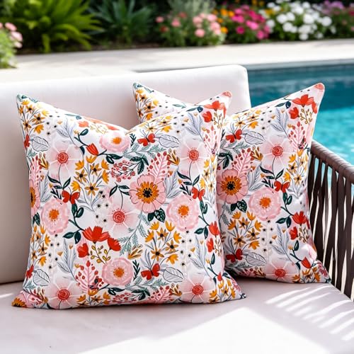 20x20 Waterproof Floral Outdoor Pillow Covers - Set of 2