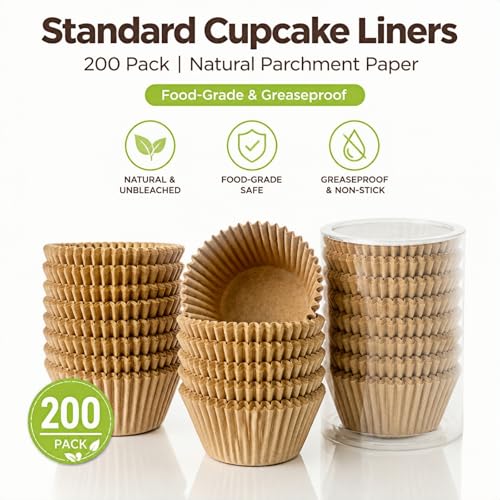 Non-Stick Cupcake Liners - Greaseproof Baking Cups, 200 Pack