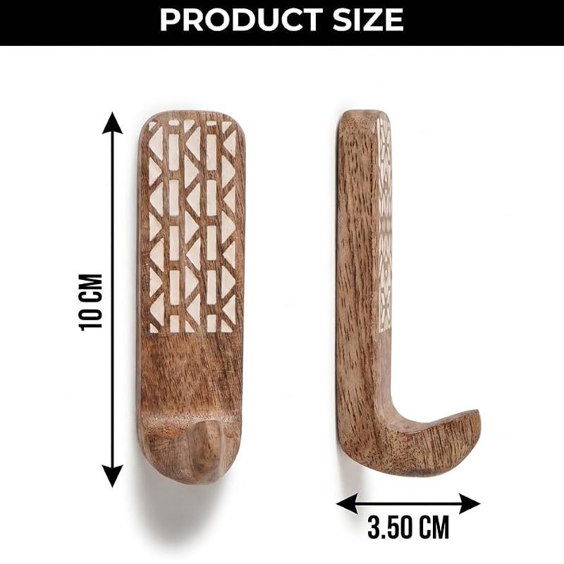 Indian Shelf Geometric Wooden Wall Hooks 3-Pack for Keys & Coats