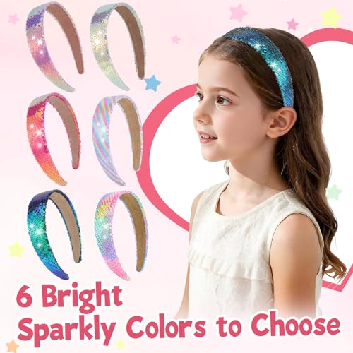 ROISDIYI Sequin Headbands for Girls, 2-Pack Sparkly Glitter Hair Bands