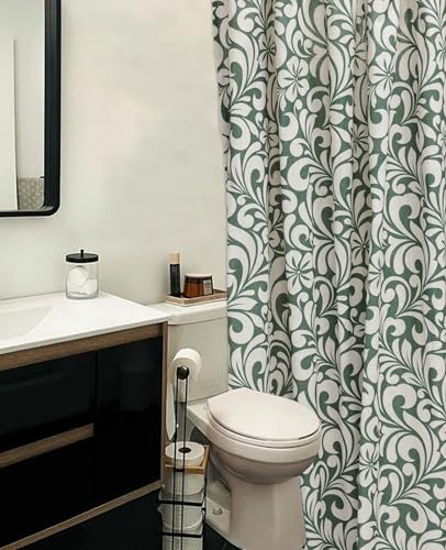 Farmhouse Green Floral Shower Curtain 72" x 72" - Cotton Blend Fabric