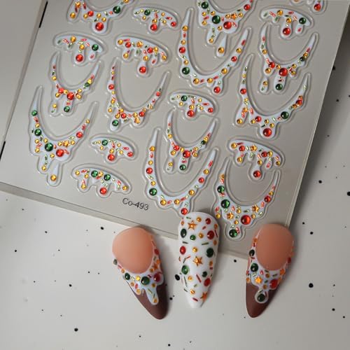 BUNLVDI 5D Relief Christmas Nail Stickers & Gem Rhinestone Decals