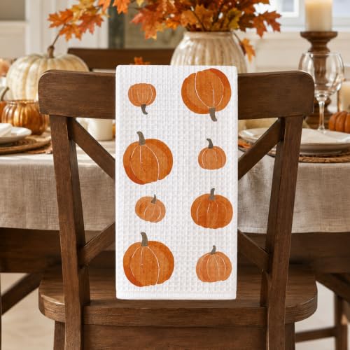 Pumpkin Fall Kitchen Towel, 16x24 Microfiber Waffle Hand Towel - Style 01