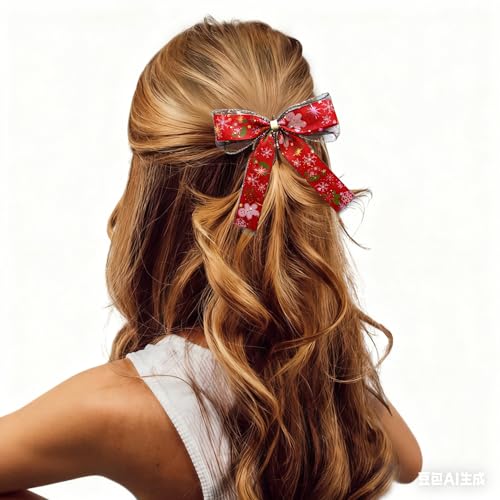 MMBALLON 2 PCS Christmas Red Hair Bow Clips for Girls and Women