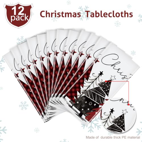 WovWeave Disposable Christmas Tablecloth 12 Pack Buffalo Plaid 54x108in - Holiday Party Decor