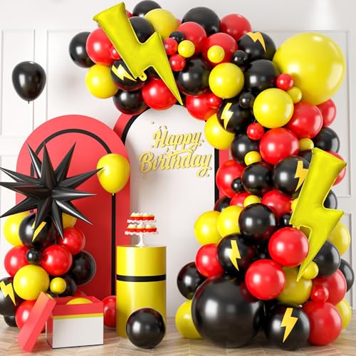 Sowide Red Black Yellow Lightning Balloons 60 Pcs 12 Inch Adventure Party
