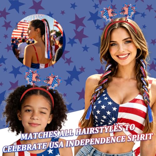 Uintoon 4th of July Patriotic Headband & Sequin Tassel Hair Ties Set