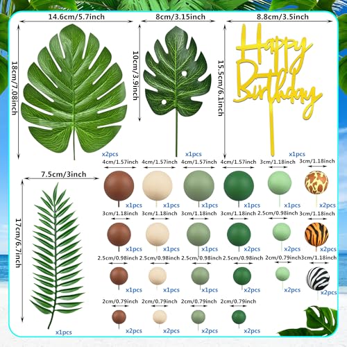 38pcs Jungle Safari Cake Topper Set with Leaves and Foam Balls for Wild Themed Birthday Decorations