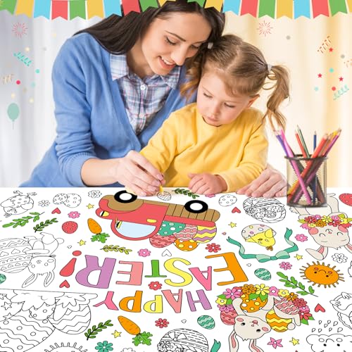 Giant Easter Coloring Poster & Tablecloth - 53x33 Inch Jumbo DIY Banner