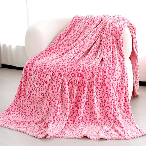 MIBOI Pink Leopard Throw Blanket - Small 40x50in Fleece
