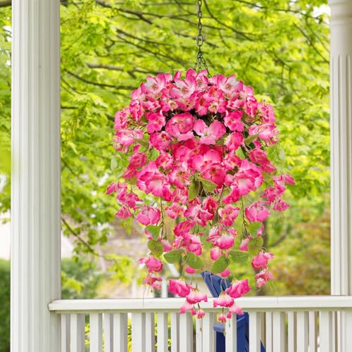 Artificial Pink Hibiscus Hanging Flowers - 2Pcs UV Resistant Silk Vines