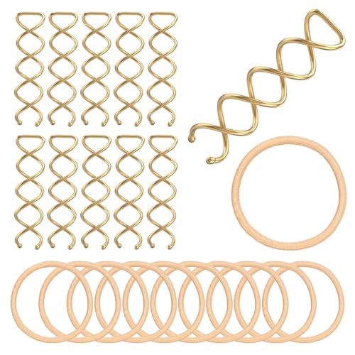 Spiral Hair Pins and Hair Ties Set - Gold Twist Bun Maker for Thick Hair