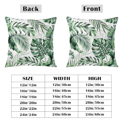 Tropical Palm Leaf Pillow Covers 18x18 Set of 2, Cotton Linen Throw Cases