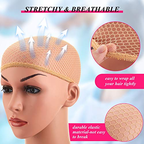 eBoot 3 Pack Wig Caps - Nylon and Mesh Net Stretch Caps in Beige, Brown and Black