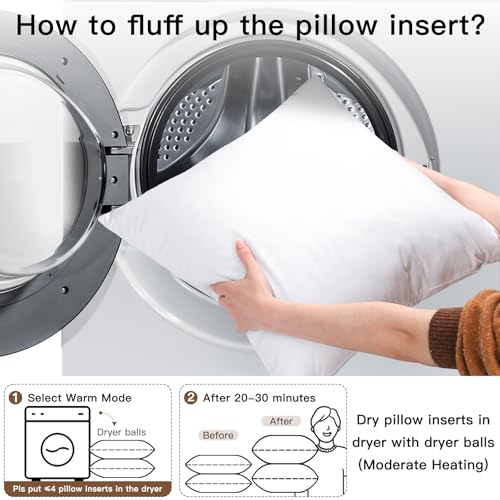 OTOSTAR 16x16 Inch Throw Pillow Insert - Fluffy Decorative Cushion Stuffer (1 Pack, White)