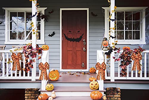 Halloween Buffalo Plaid Bow with Spider Design - Decorative Wreath Topper