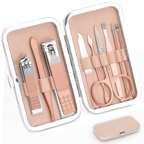 ONEHERE 9-Piece Professional Manicure and Pedicure Grooming Kit with Travel Case