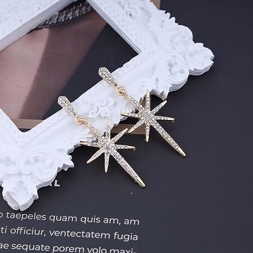 Sttiafay Vintage Crystal Northstar Dangle Earrings Gold CZ Star Drop Earrings