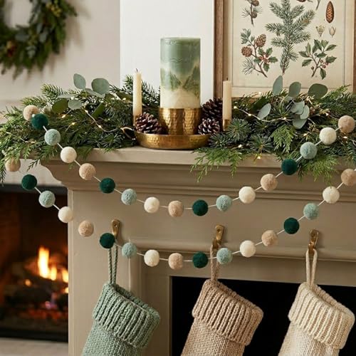 Boho Sage Green Felt Garland Set of 2 - Wall Decor for Nursery, Party & Holiday
