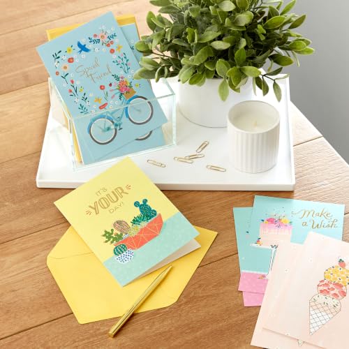 Hallmark Assorted Birthday Cards for Her - French Bulldog, Cactus, Bicycle, Ice Cream - 16 Pack