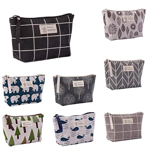Large Capacity Cotton Linen Travel Makeup Bag & Toiletry Pouch Grey