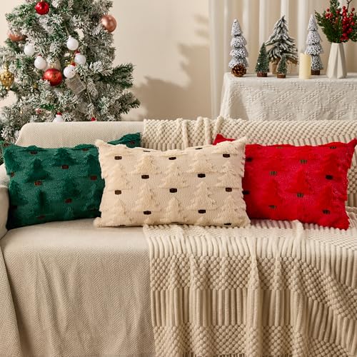 Allorry Christmas Pillow Covers 12x20 inch Set of 2 - Green Plush Decoration