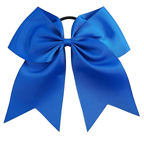 Large Blue Cheer Hair Bows with Ponytail Holders - 8 Inch, 2 Pack
