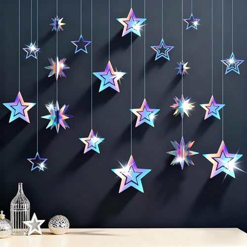 14pc Iridescent 3D Star Garland for Parties & Decor