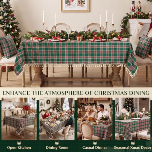 Christmas Plaid Tassel Tablecloth - Green 55 x 70 Inches - Softalker