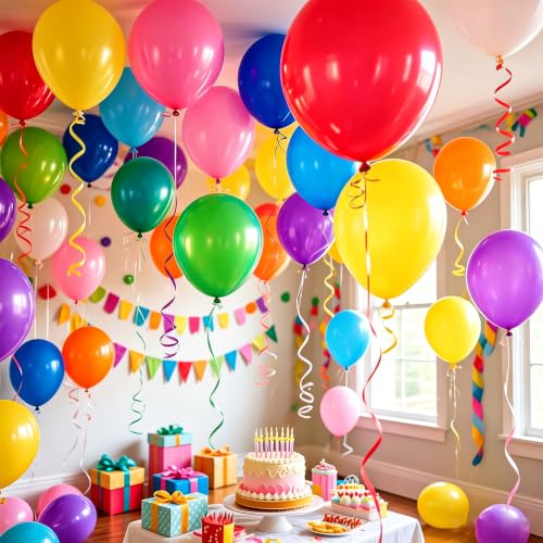 12 Inch Assorted Rainbow Balloons - 100 Pack Thickened Latex for Parties