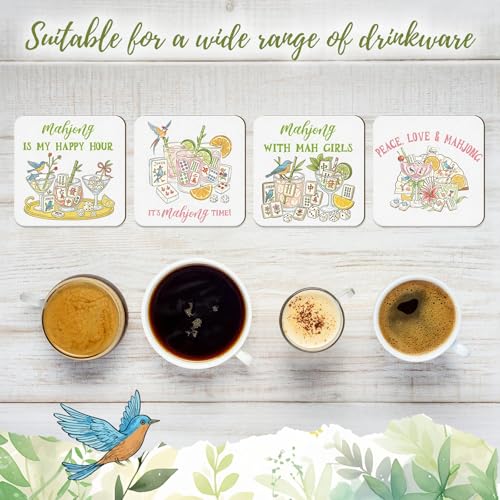 4-Piece Mahjong Wooden Drink Coasters - Decorative Game Night Accessories