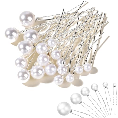 Wedding Pearl Hair Pins 18-Piece Silver U Shaped Flower Hair Clips for Brides