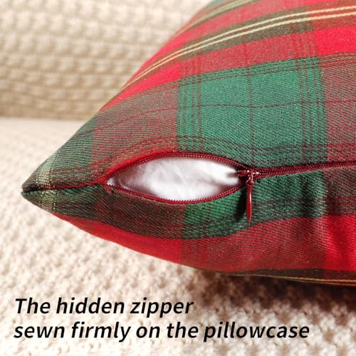 Christmas Plaid Pillow Covers 18x18 Inch Set of 2 - Vintage Tartan